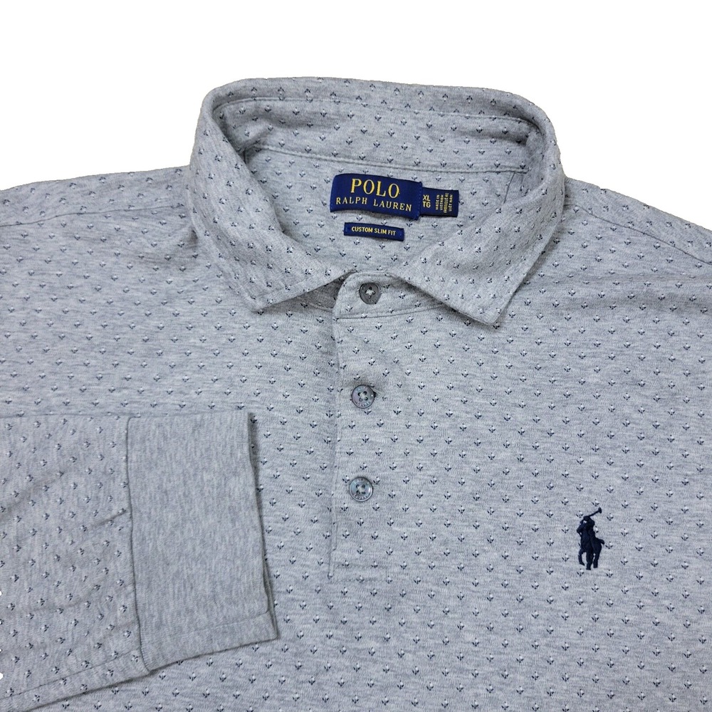 Polo Ralph Lauren Custom Slim Fit Mens XL Gray All Over Long Sleeve Polo Pony